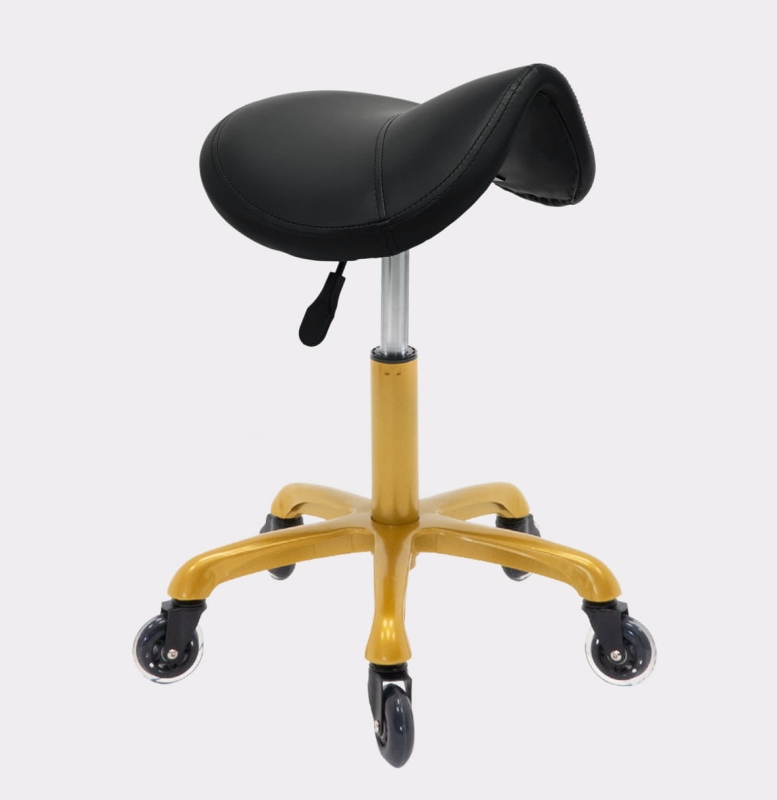 Taboret kosmetyczny RODEO czarno-złoty typ siodło z hydrauliczną regulacją