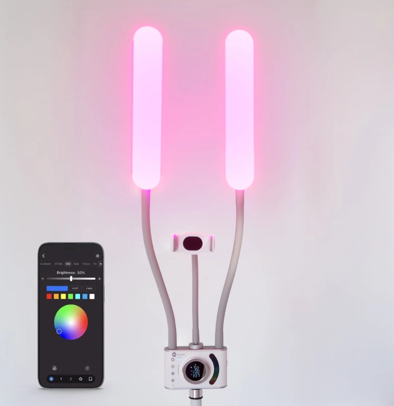 Lampa RGB Duo Studio Color biała z dwoma ramionami LED na statywie