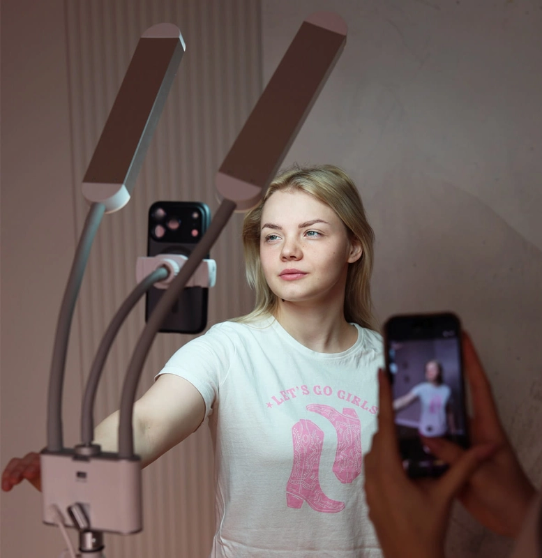 Regulowany statyw lampy Duo Studio biała z zakresem wysokości 84-200cm