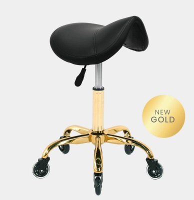 Krzesło kosmetyczne taboret  typu siodło RODEO CZARNY - ZŁOTY (NEW GOLD)