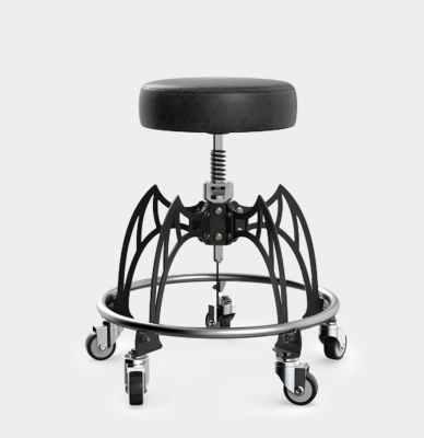 Taboret do tatuażu SPIDER na kółkach z podnóżkiem obrotowy - czarny