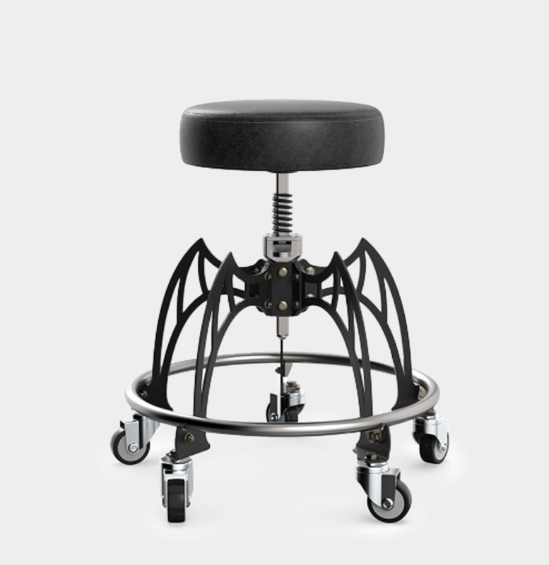 Taboret do tatuażu SPIDER na kółkach z podnóżkiem obrotowy - czarny
