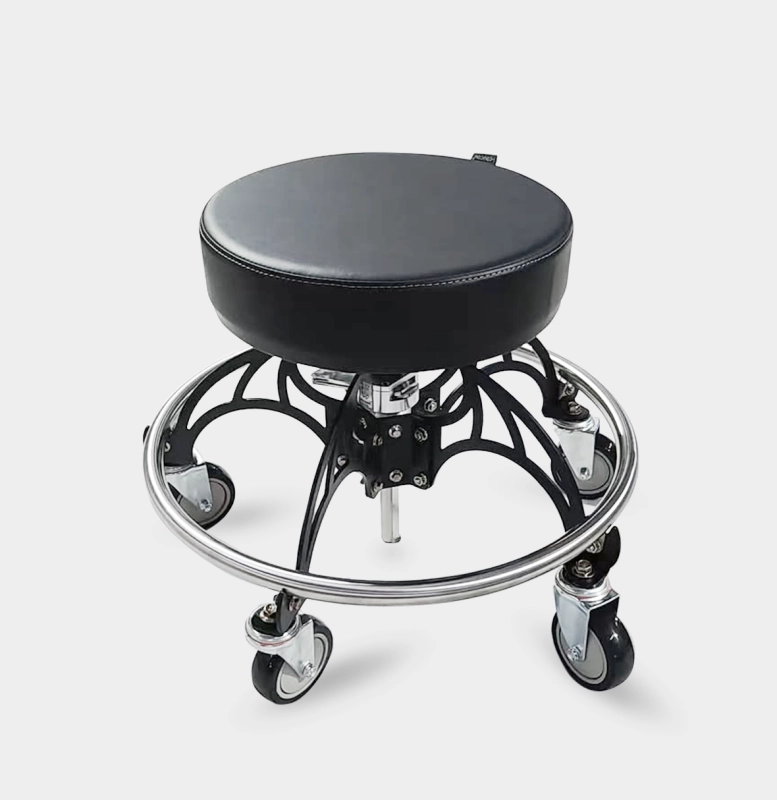 Taboret do tatuażu SPIDER na kółkach z podnóżkiem obrotowy - czarny
