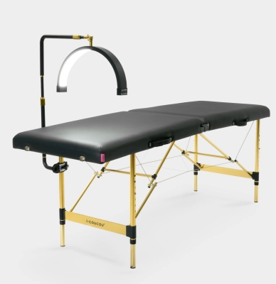 ZESTAW Łóżko kosmetyczne Space Gold + lampa POL Moon XS GOLD