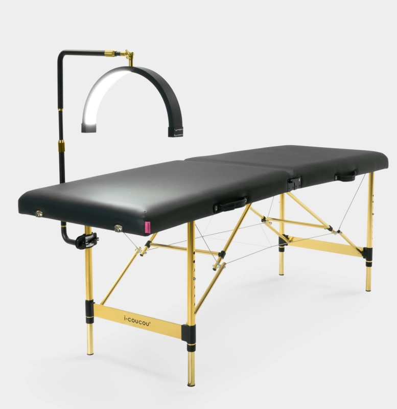 ZESTAW Łóżko kosmetyczne Space Gold + lampa POL Moon XS GOLD